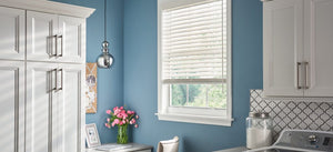 White Laundryroom Fauxwood Blinds
