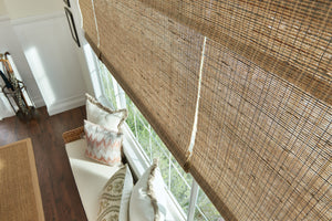 3 on 1 Closeup livingroom Woven Wood Shades