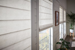 Closeup Diningroom Cream Roman Shades